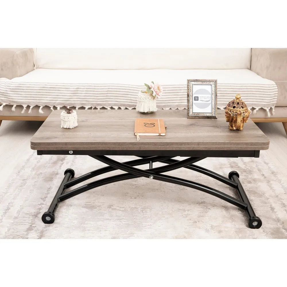 Mini Juppo Dışa K Akıllı Sehpa Üst Tabla Mdf Hattuşa Oval Köşe Alt Ayak Siyah Renk