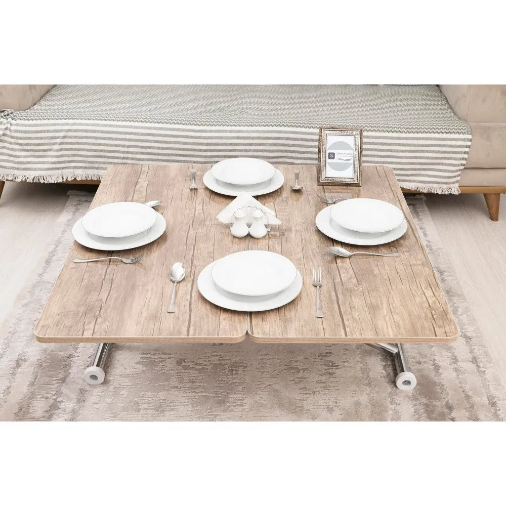 Mini Juppo Dışa K Akıllı Sehpa Üst Tabla Mdf Antiklayt Oval Köşe Alt Krom Kaplama