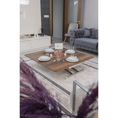 Home Üst Tabla Mdf Barok Koyu Ceviz Oval Köşe Alt Ayak Krom Kaplama