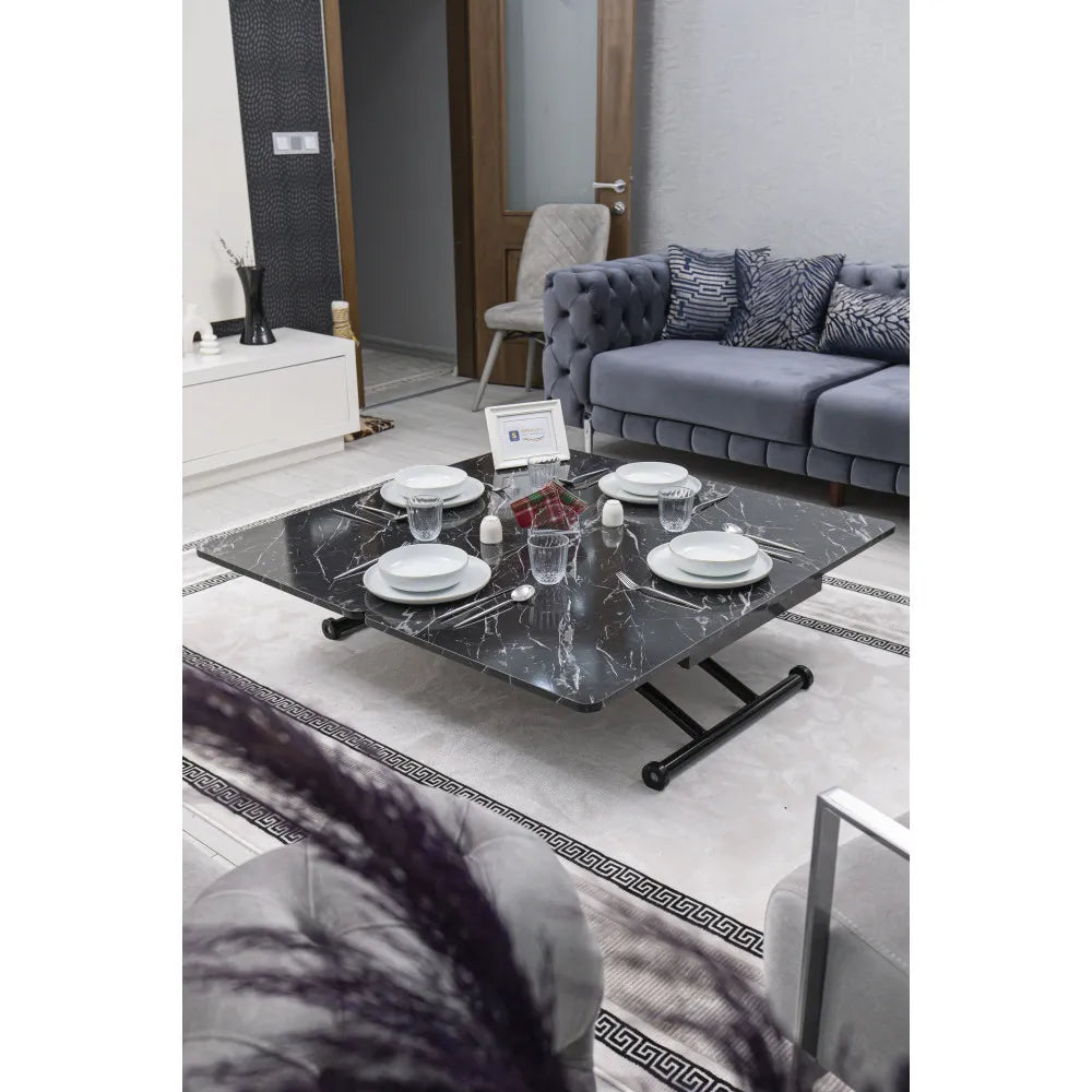 Juppo Üst Tabla Mdf Siyah Mermer Oval Köşe Alt Ayak Yuvarlak Siyah Dışa Kıvrım