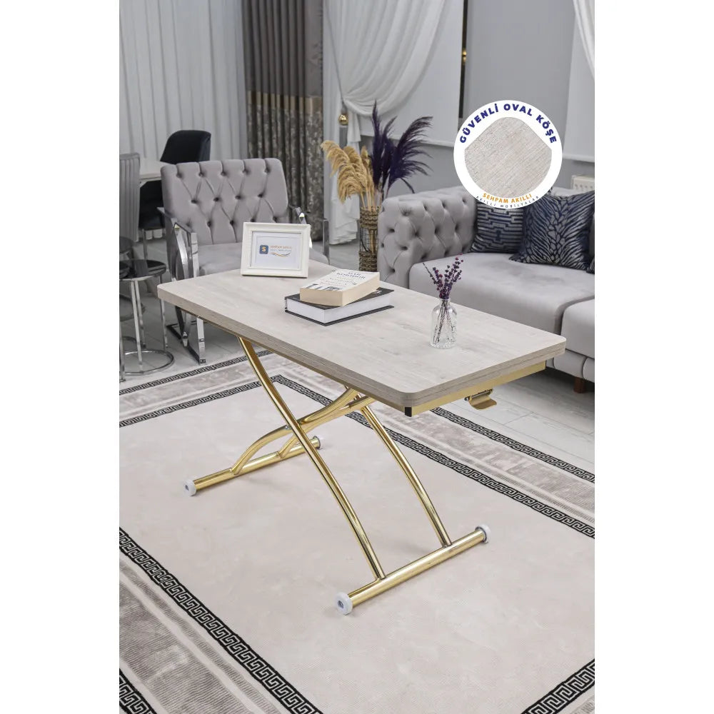 Juppo Üst Tabla Mdf Lizbon Oval Köşe Alt Ayak Yuvarlak Gold Kaplama Dışa Kıvrım