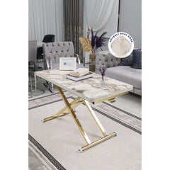 Home Üst Tabla Mdf Beyaz Mermer Oval Köşe Alt Ayak Gold Kaplama