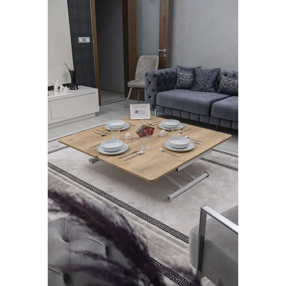 Juppo Üst Tabla Mdf Veli Meşe Oval Köşe Alt Ayak Yuvarlak Beyaz Dışa Kıvrım