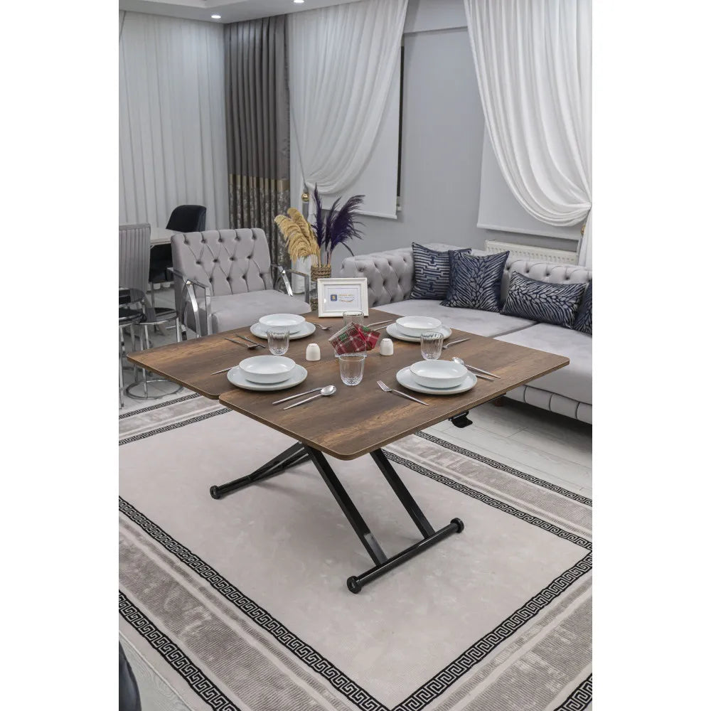 Home Üst Tabla Mdf Barok Koyu Ceviz Oval Köşe Alt Ayak Siyah Renk