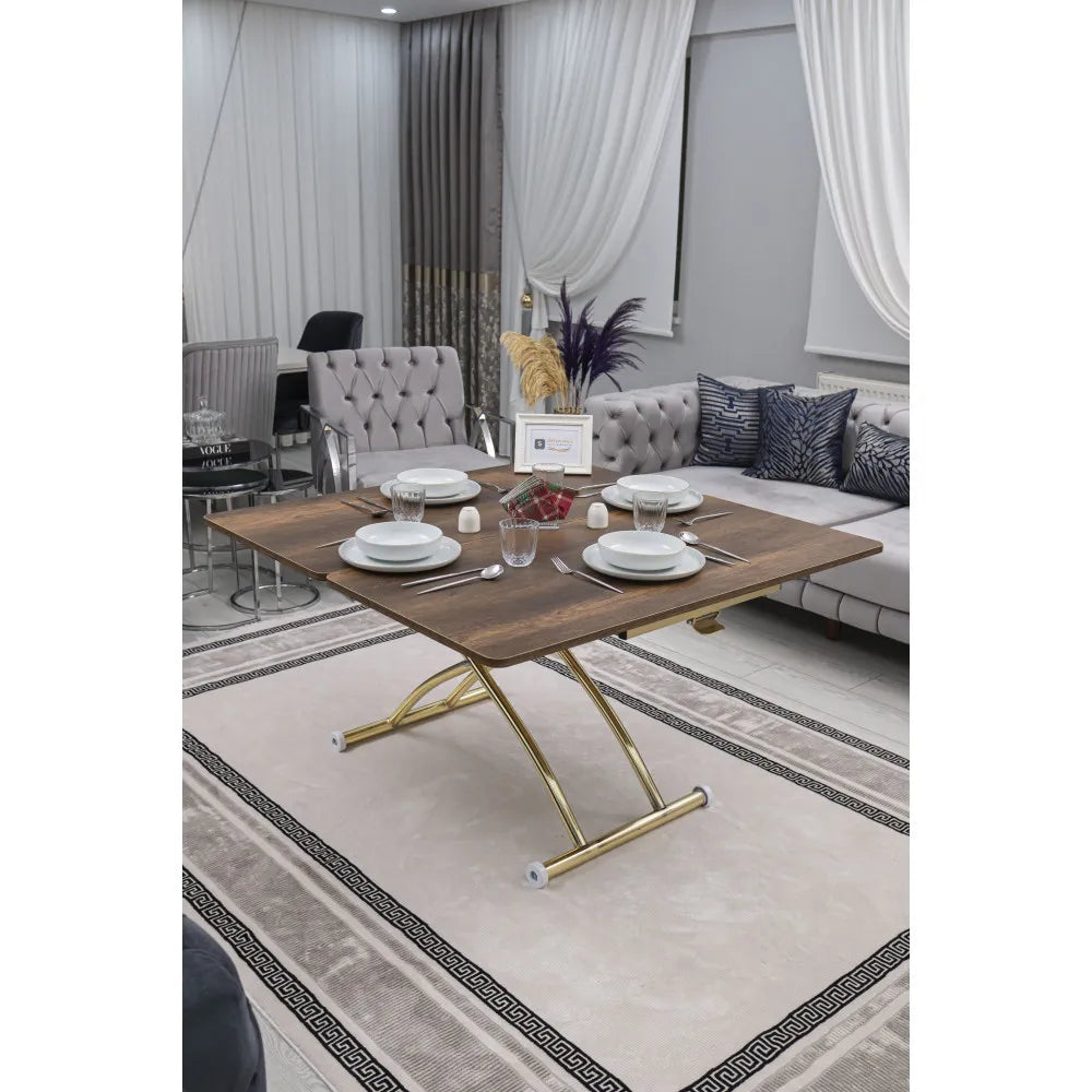 Juppo Üst Tabla Mdf Barok Koyu Ceviz Oval Köşe Alt Ayak Yuvarlak Gold Kaplama Dışa Kıvrım