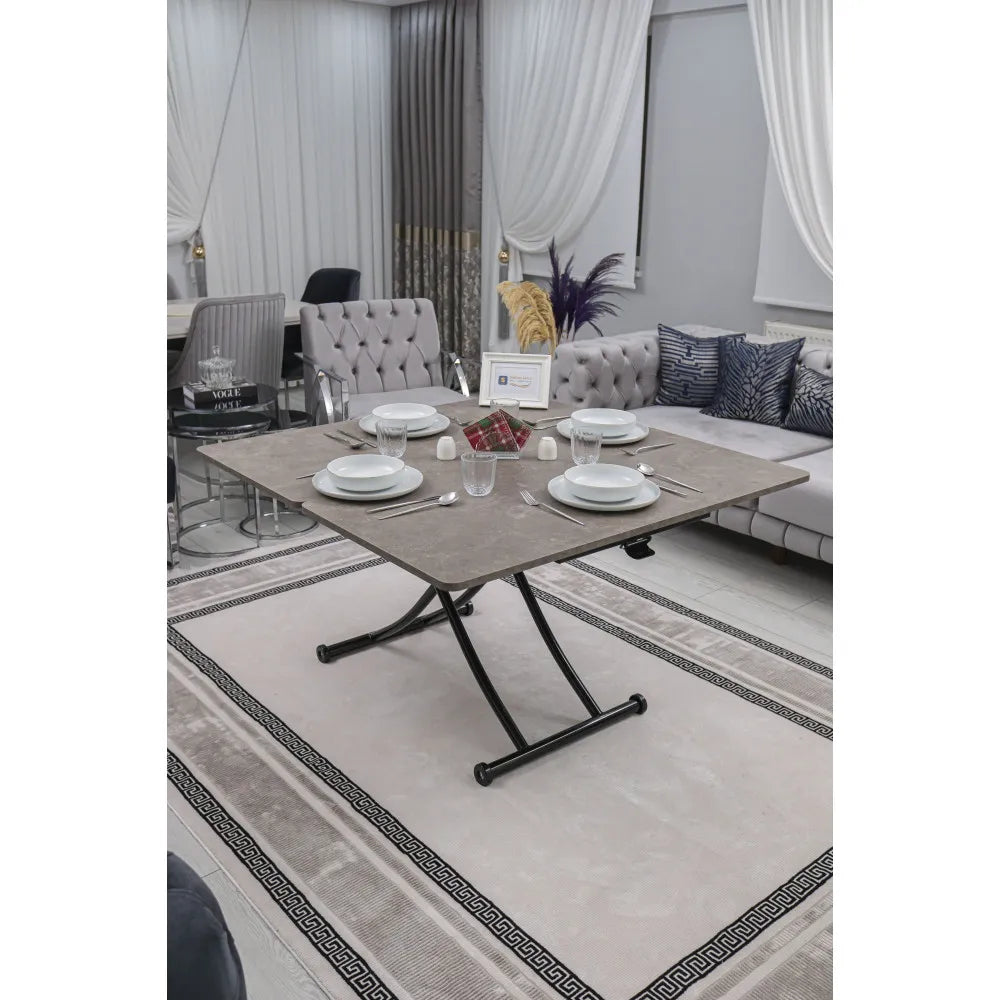 Juppo Üst Tabla Mdf Frezeli Latte Oval Köşe lt Ayak Yuvarlak Siyah İçe Kıvrım