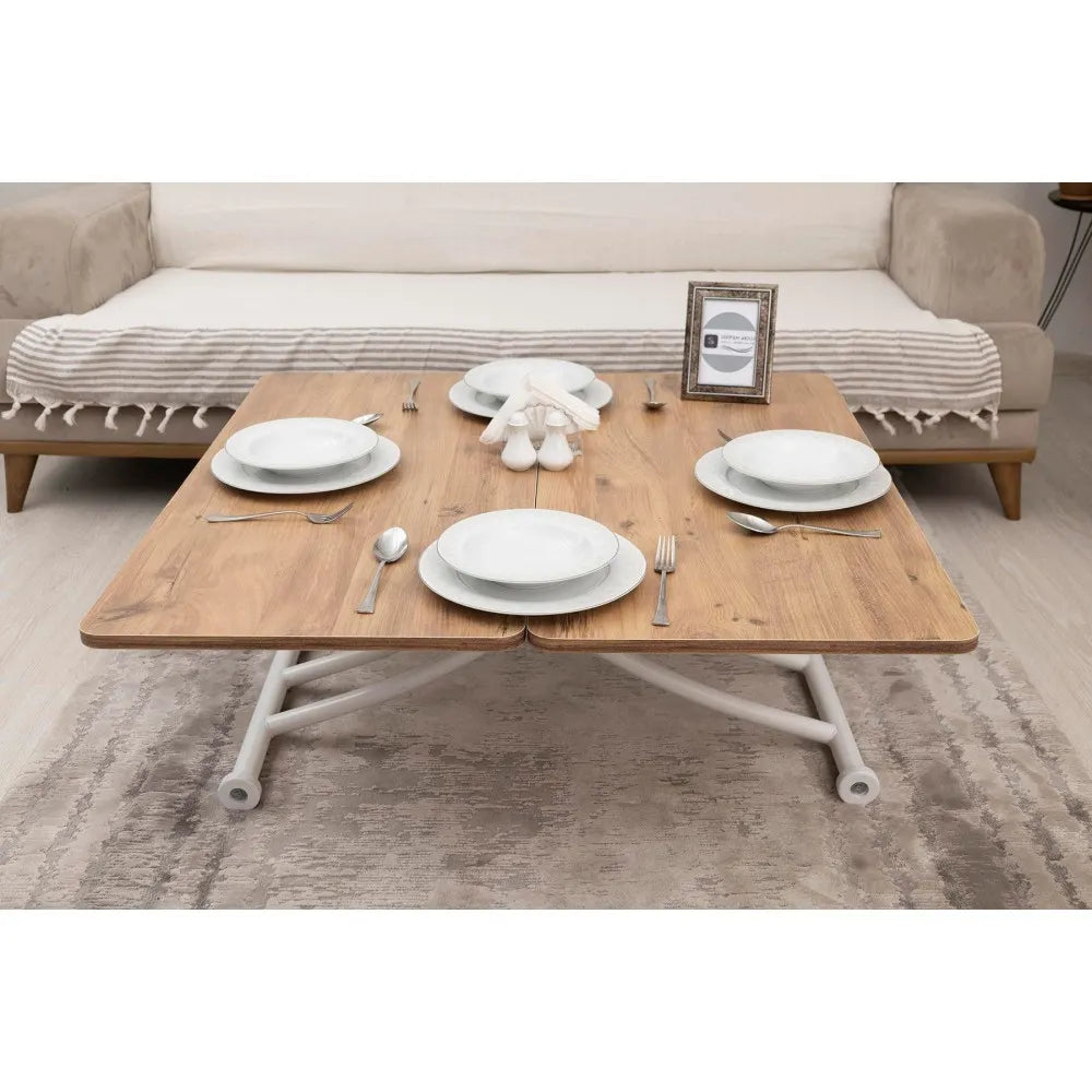 Mini Juppo İçe K Akıllı Sehpa Üst Tabla Mdf Efesçam Oval Köşe Alt Beyaz Renk