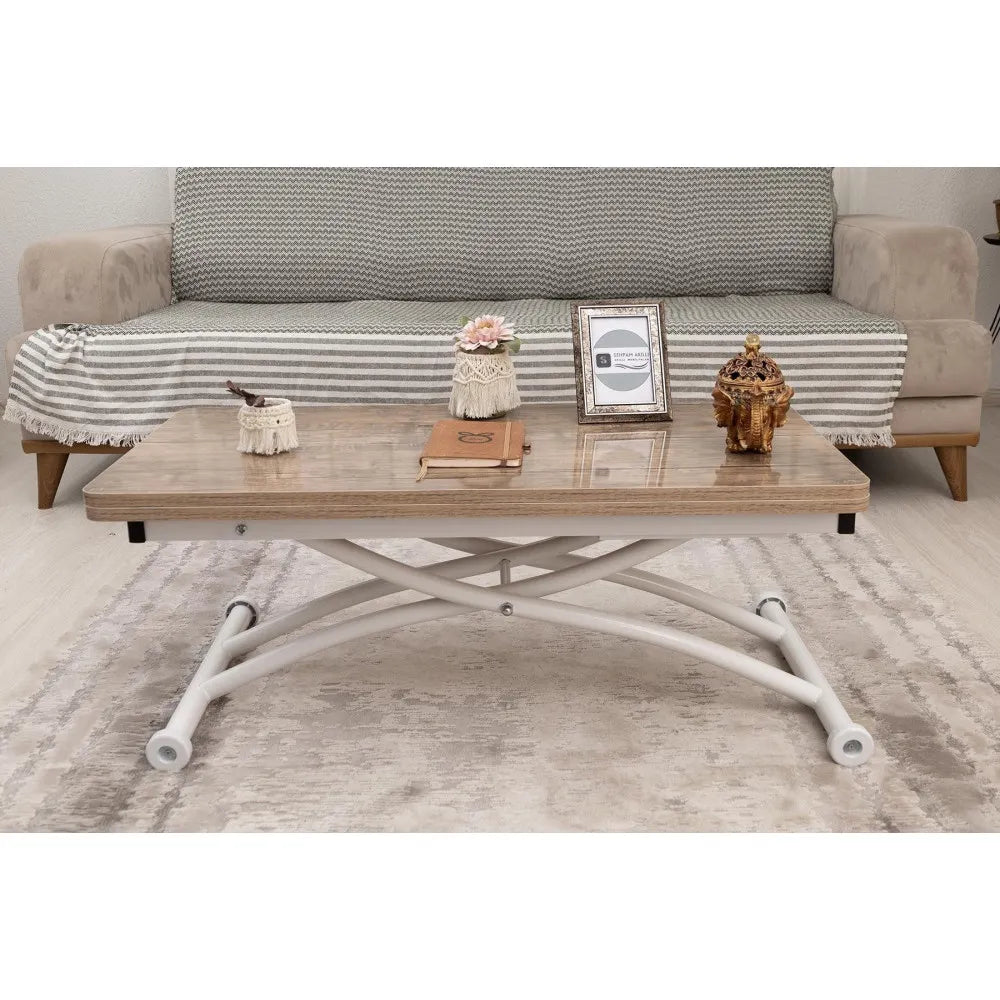 Mini Juppo Dışa K Akıllı Sehpa Üst Tabla Mdf Antiklayt Oval Köşe Alt Ayak Beyaz Renk