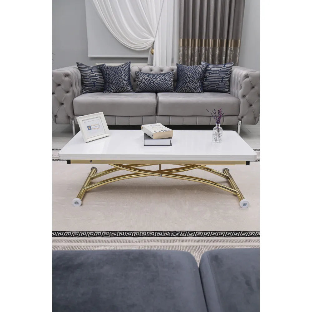 Juppo Üst Tabla Mdf Beyaz Oval Köşe Alt Ayak Yuvarlak Gold Kaplama Dışa Kıvrım