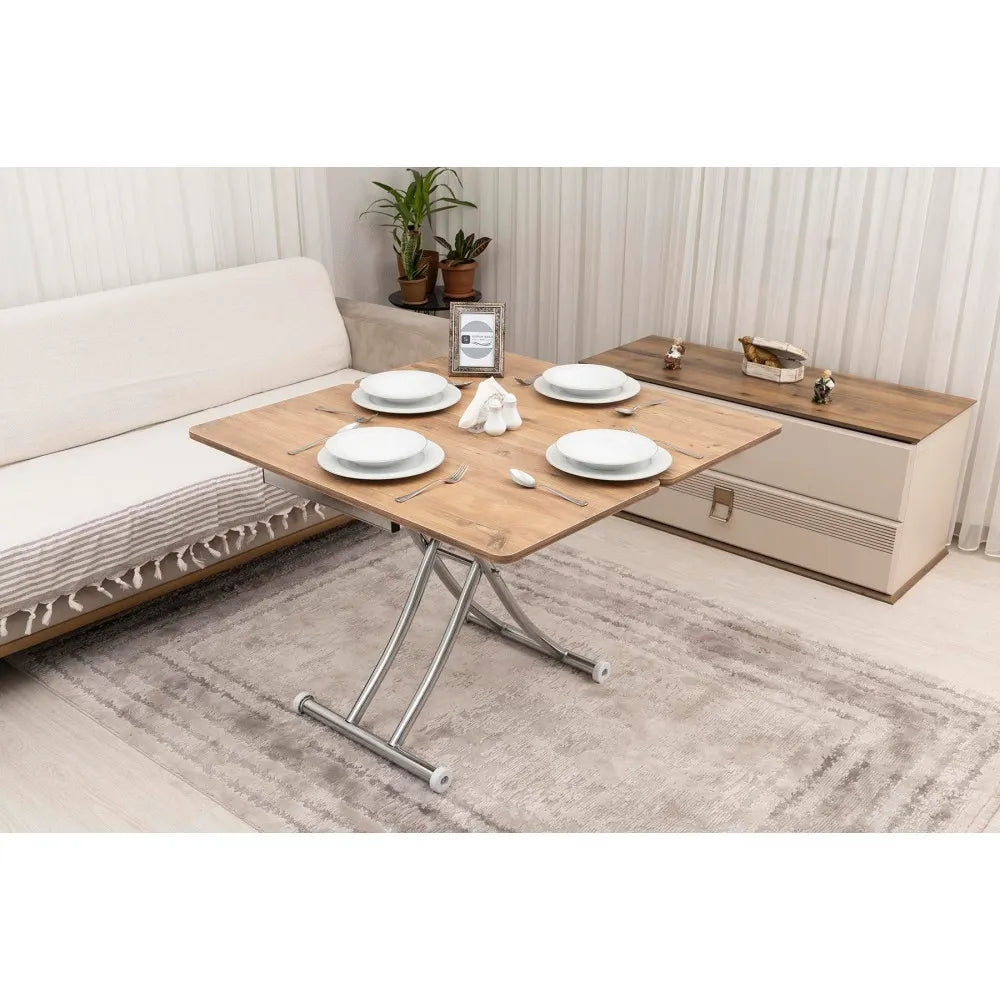 Mini Juppo İçe K Akıllı Sehpa Üst Tabla Mdf EfesÇam Oval Köşe Alt Krom Kaplama