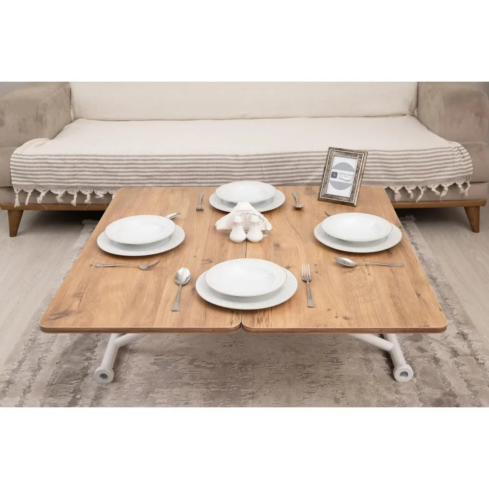 Mini Juppo Dışa K Akıllı Sehpa Üst Tabla Mdf Efesçam Oval Köşe Alt Beyaz Renk