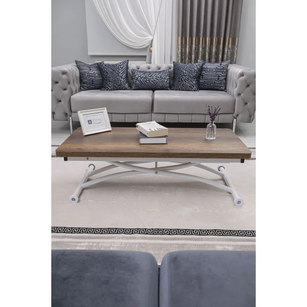 Juppo Üst Tabla Mdf Barok Koyu Ceviz Oval Köşe Alt Ayak Yuvarlak Beyaz Dışa Kıvrım