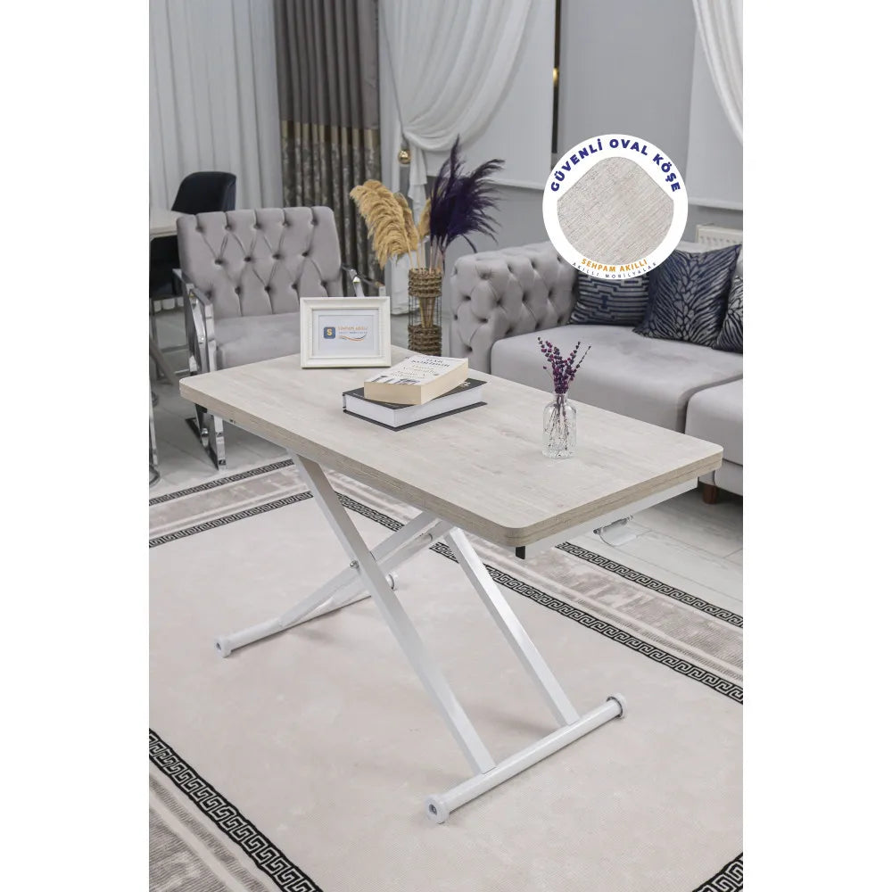 Home Üst Tabla Mdf Lizbon Oval Köşe Alt Ayak Beyaz Renk