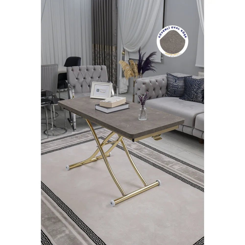 Juppo Üst Tabla Mdf Frezeli Latte Oval Köşe Alt Ayak Yuvarlak Gold Kaplama İçe Kıvrım