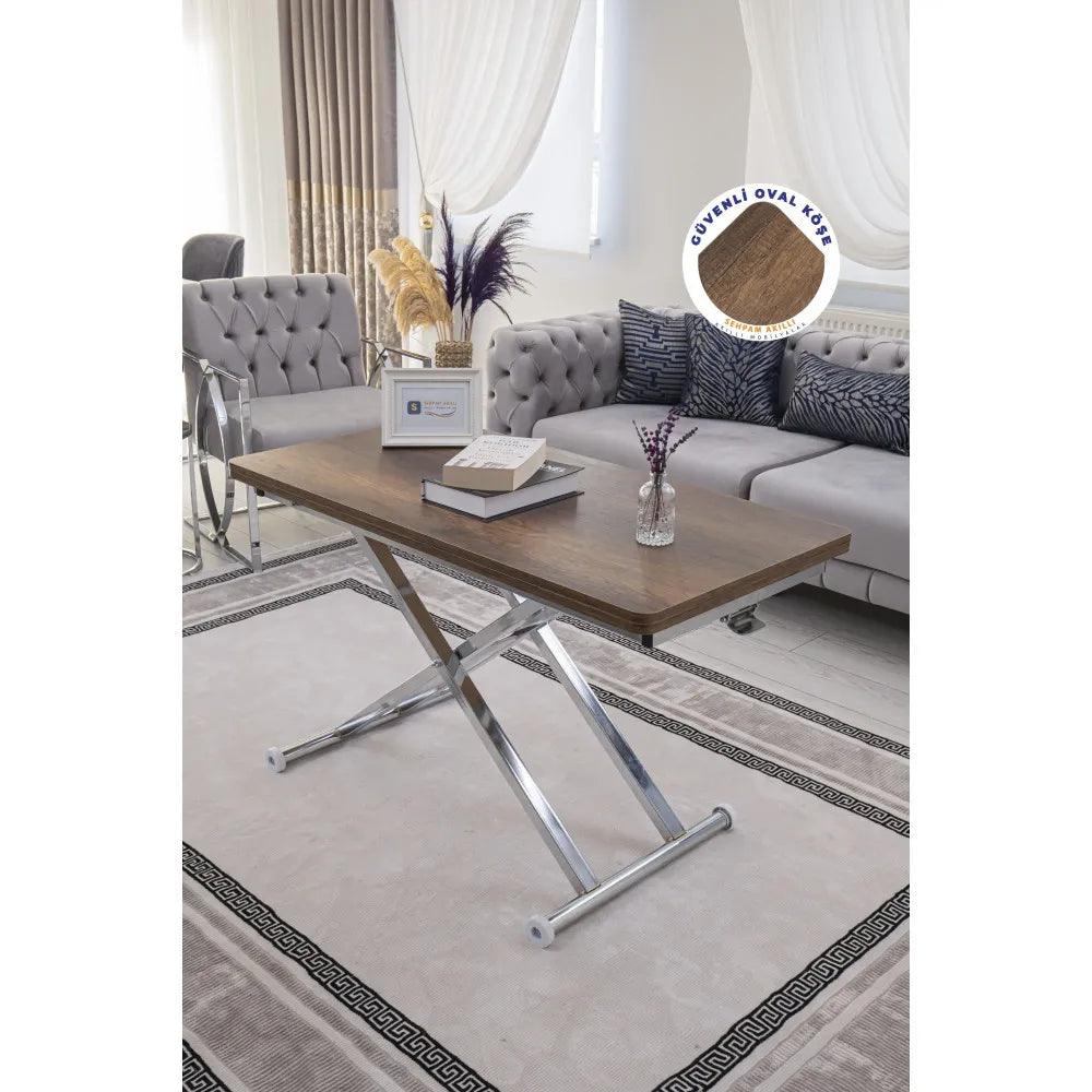 Home Üst Tabla Mdf Barok Koyu Ceviz Oval Köşe Alt Ayak Krom Kaplama