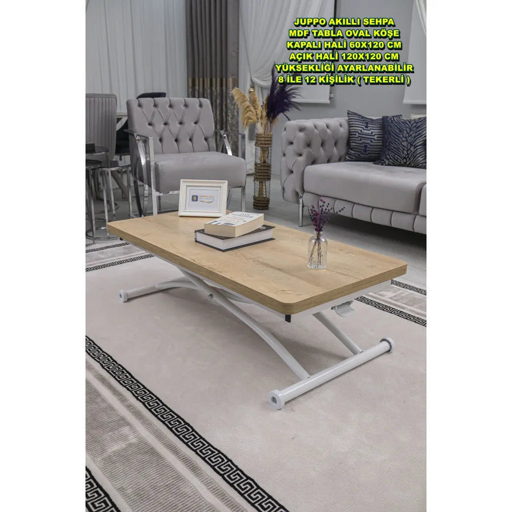 Juppo Üst Tabla Mdf Veli Meşe Oval Köşe Alt Ayak Yuvarlak Beyaz Dışa Kıvrım
