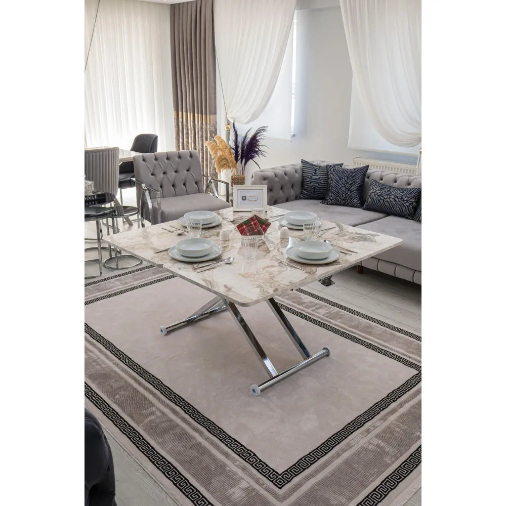 Home Üst Tabla Mdf Beyaz Mermer Oval Köşe Alt Ayak Krom Kaplama