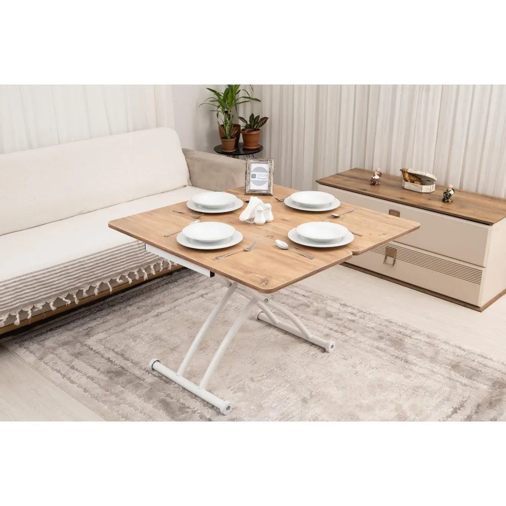 Mini Juppo Dışa K Akıllı Sehpa Üst Tabla Mdf Efesçam Oval Köşe Alt Beyaz Renk