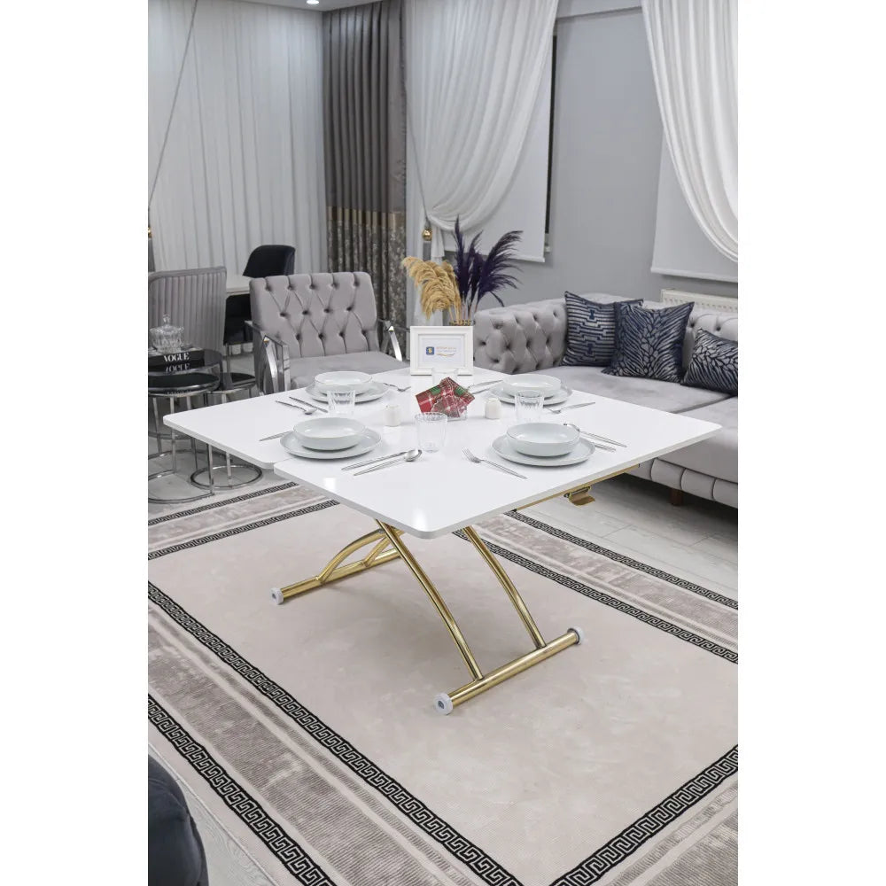 Juppo Üst Tabla Mdf Beyaz Oval Köşe Alt Ayak Yuvarlak Gold Kaplama Dışa Kıvrım