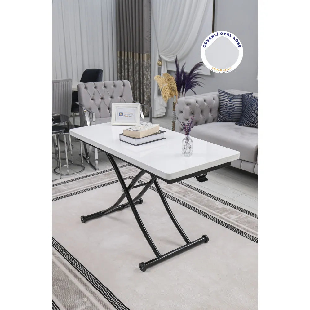 Juppo Üst Tabla Mdf Beyaz Oval Köşe Alt Ayak Yuvarlak Siyah İçe Kıvrım
