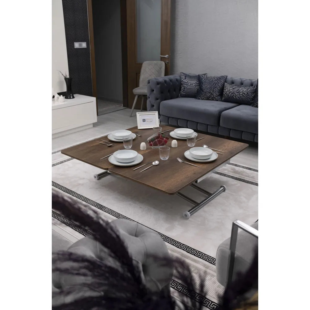 Juppo Üst Tabla Mdf Barok Koyu Ceviz Oval Köşe Alt Ayak Yuvarlak Krom Kaplama İçe Kıvrım