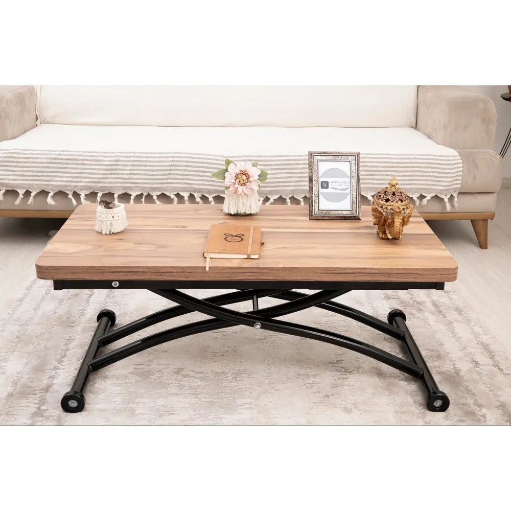 Mini Juppo Dışa K Akıllı Sehpa Üst Tabla Mdf Urartu Oval Köşe Alt Ayak Siyah Renk