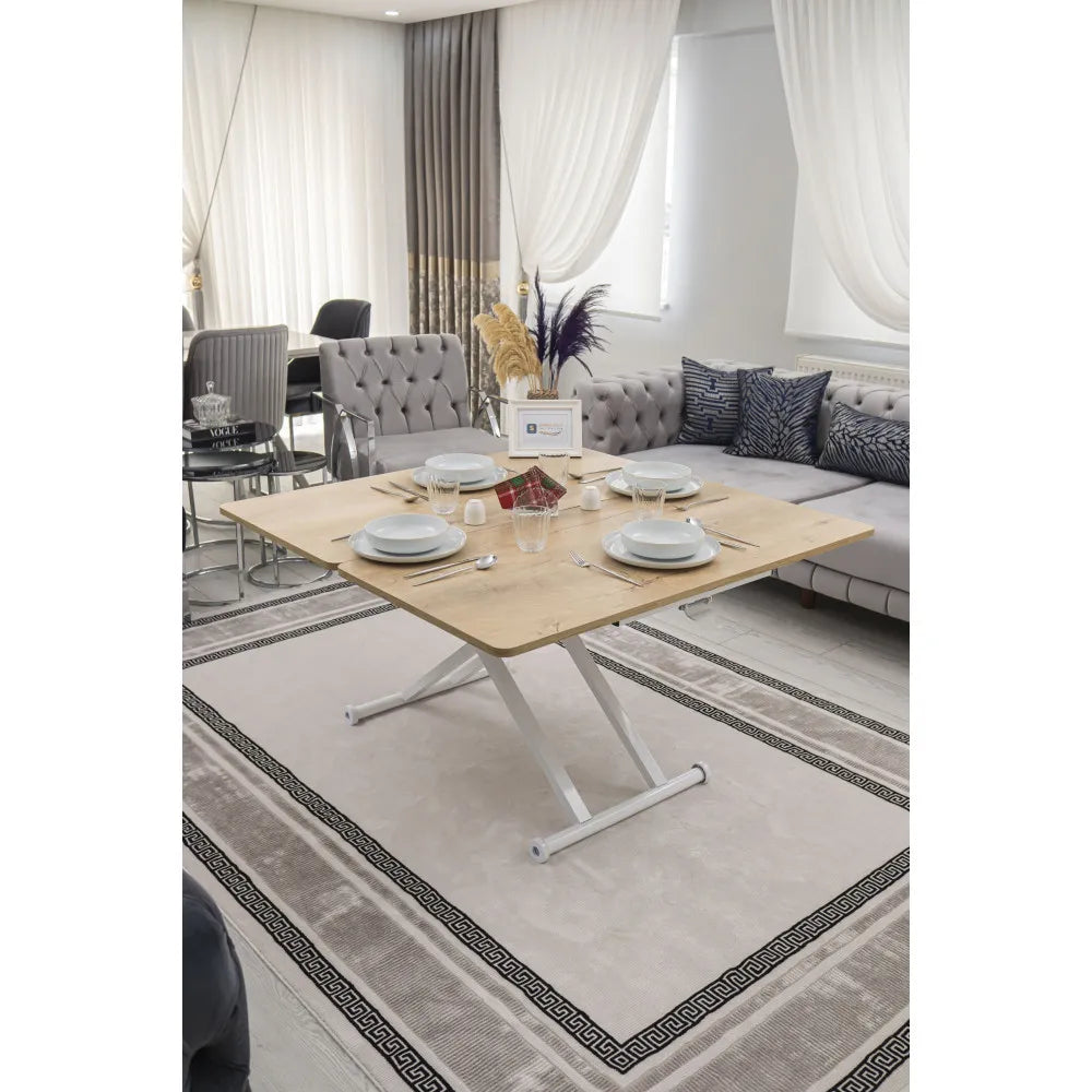 Home Üst Tabla Mdf Veli Meşe Oval Köşe Alt Ayak Beyaz Renk