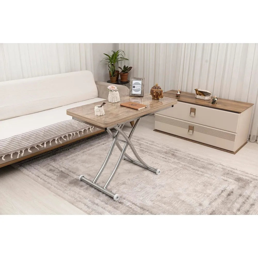 Mini Juppo İçe K Akıllı Sehpa Üst Tabla Mdf Antiklayt Oval Köşe Alt Krom Kaplama