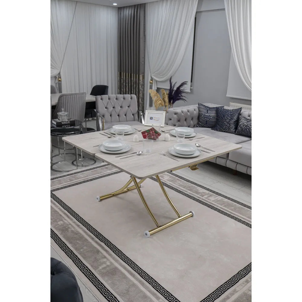 Juppo Üst Tabla Mdf Lizbon Oval Köşe Alt Ayak Yuvarlak Gold Kaplama İçe Kıvrım