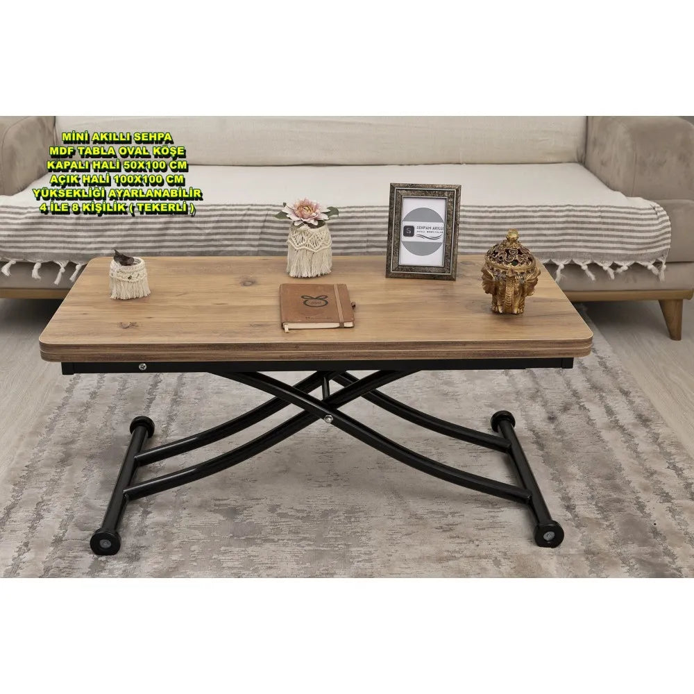 Mini Juppo İçe K Akıllı Sehpa Üst Tabla Mdf EfesÇam Oval Köşe Alt Siyah Renk