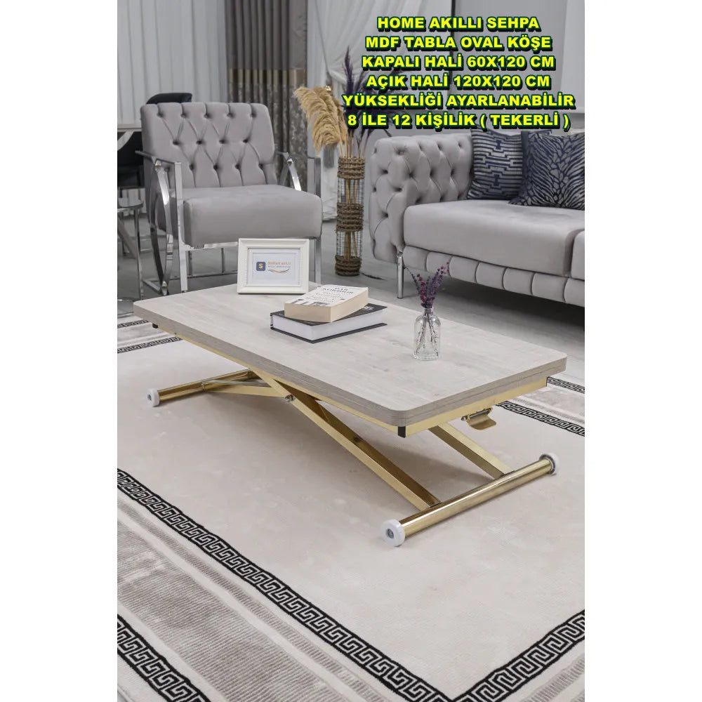 Home Üst Tabla Mdf Lizbon Oval Köşe Alt Ayak Gold Kaplama
