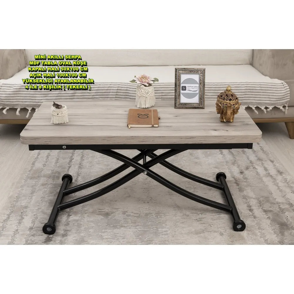 Mini Juppo İçe K Akıllı Sehpa Üst Tabla Mdf Floransa Oval Köşe Alt Ayak Siyah Renk