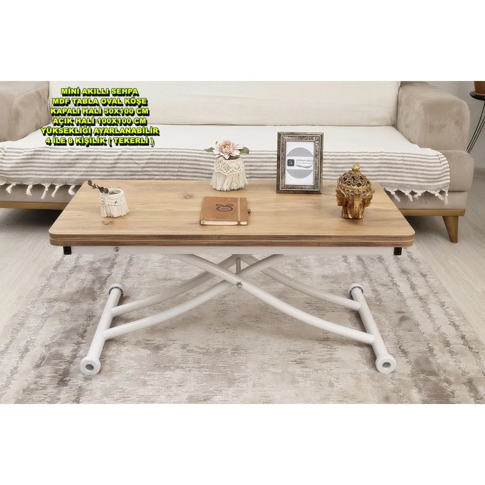 Mini Juppo İçe K Akıllı Sehpa Üst Tabla Mdf Efesçam Oval Köşe Alt Beyaz Renk