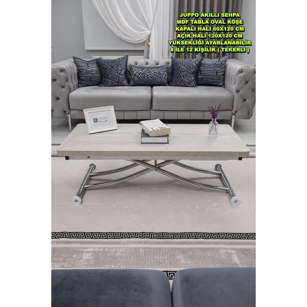 Juppo Üst Tabla Mdf Lizbon Oval Köşe Alt Ayak Yuvarlak Krom Kaplama İçe Kıvrım