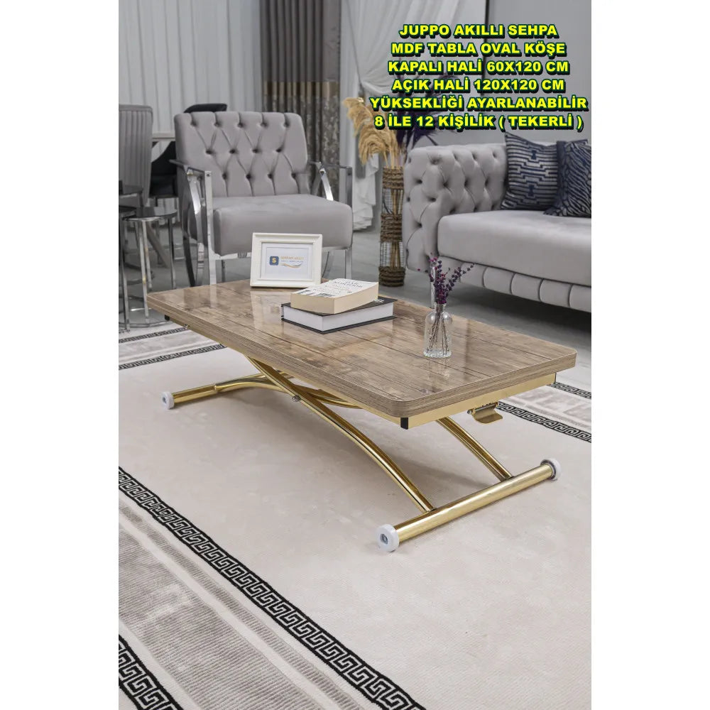Juppo Üst Tabla Mdf Antiklayt Oval Köşe Alt Ayak Yuvarlak Gold Kaplama Dışa Kıvrım