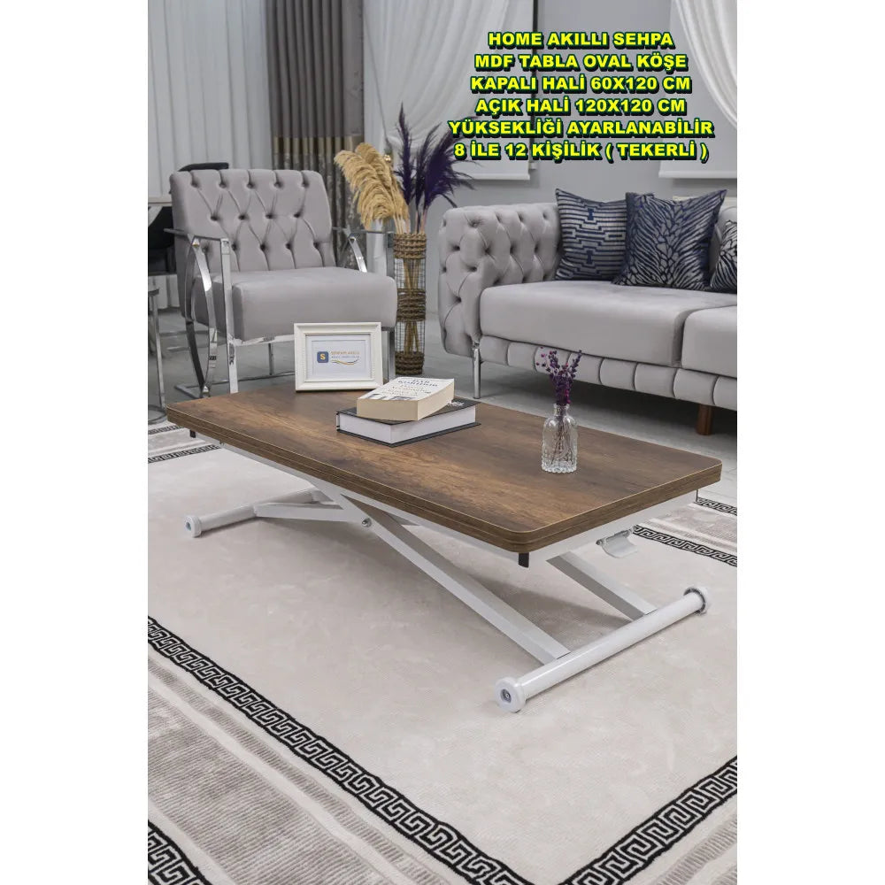 Home Üst Tabla Mdf Barok Koyu Ceviz Oval Köşe Alt Ayak Beyaz Renk