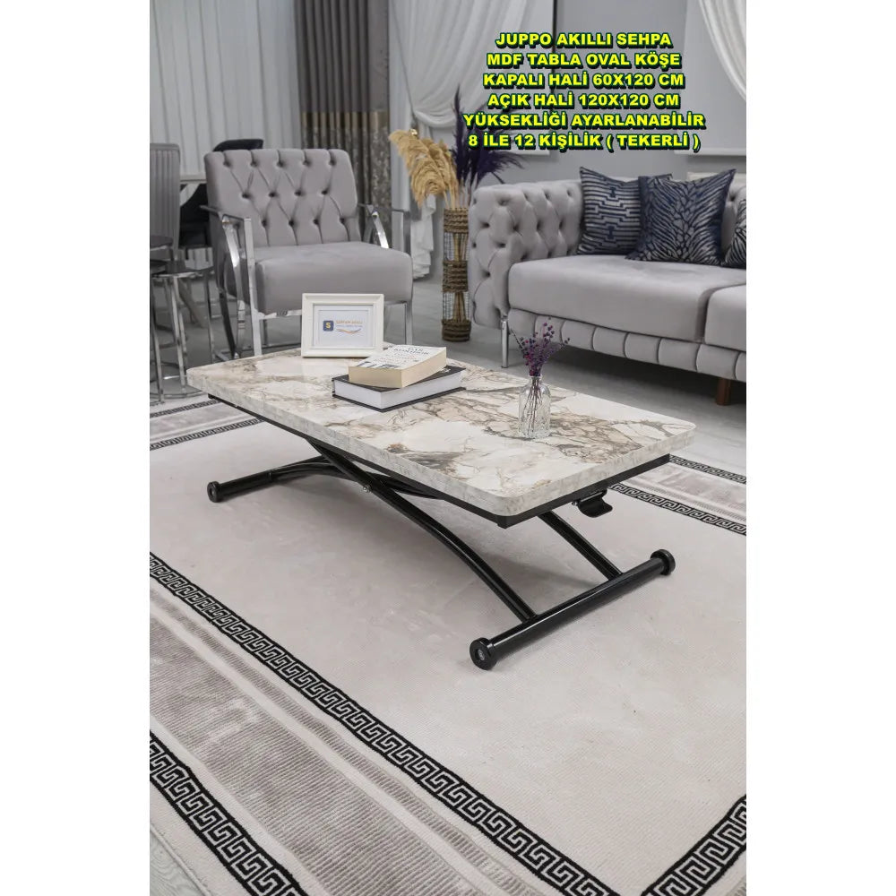 Juppo Üst Tabla Mdf Beyaz Mermer Oval Köşe Alt Ayak Yuvarlak Siyah Dışa Kıvrım