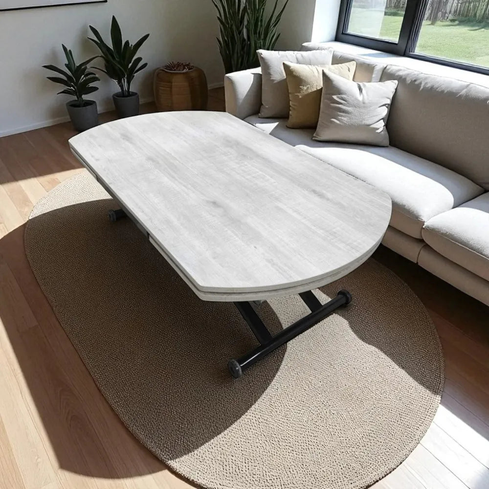 Oval Yan Baştan Açılır Akıllı Masa Üst Mdf Lizbon Alt Ayak Siyah Renk