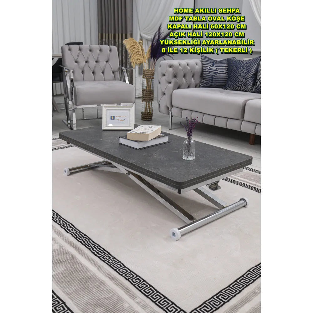 Home Üst Tabla Mdf Kartal Oval Köşe Alt Ayak Krom Kaplama