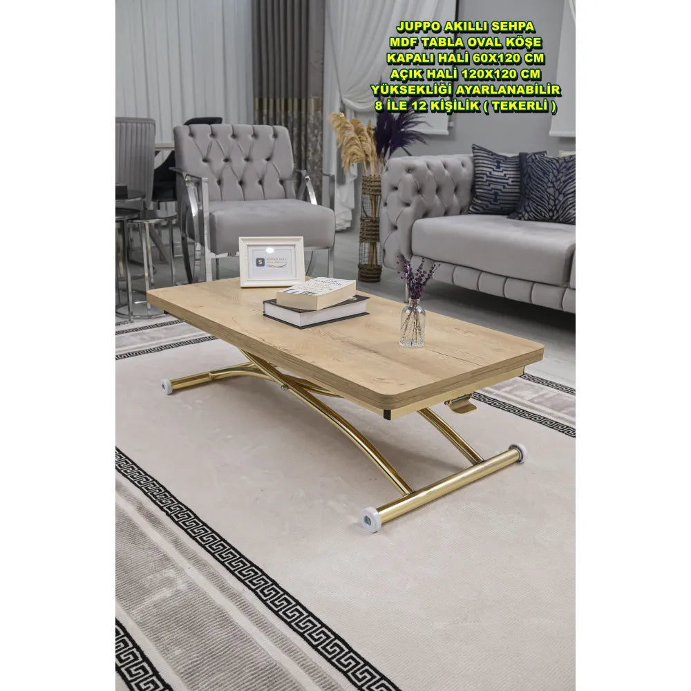 Juppo Üst Tabla Mdf VeliMeşe Oval Köşe Alt Ayak Yuvarlak Gold Kaplama Dışa Kıvrım