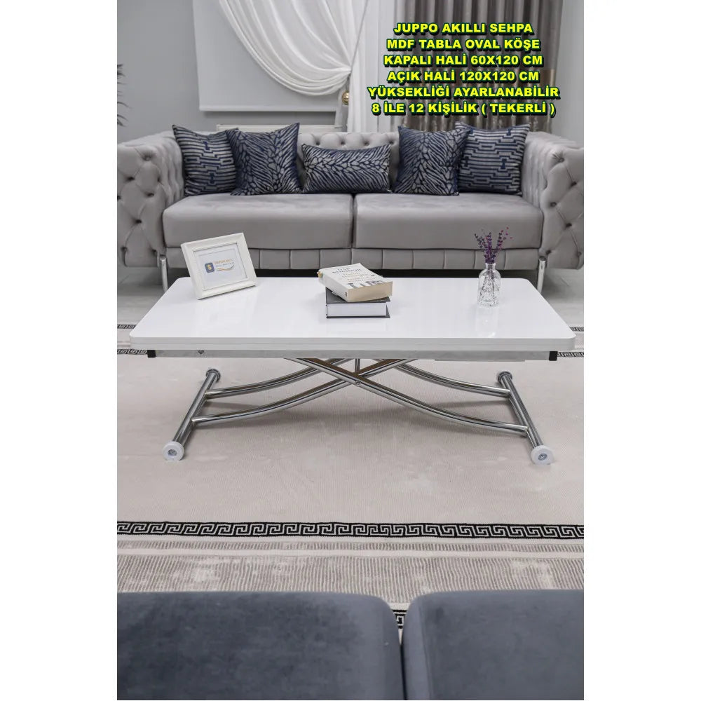 Juppo Üst Tabla Mdf Beyaz Oval Köşe Alt Ayak Yuvarlak Krom Kaplama İçe Kıvrım