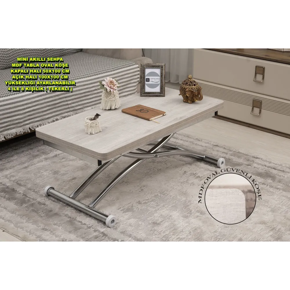 Mini Juppo Dışa K Akıllı Sehpa Üst Tabla Mdf Lizbon Oval Köşe Alt Ayak Krom Kaplama