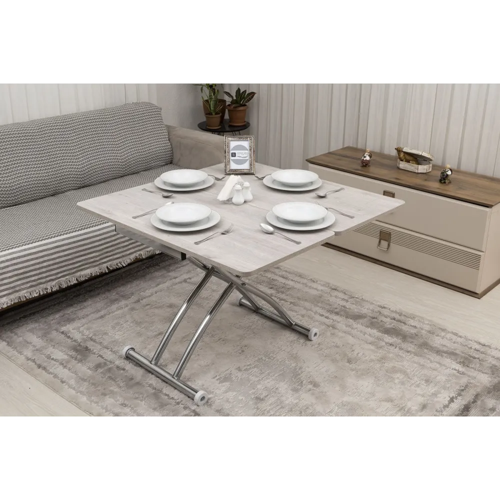 Mini Juppo Dışa K Akıllı Sehpa Üst Tabla Mdf Lizbon Oval Köşe Alt Ayak Krom Kaplama