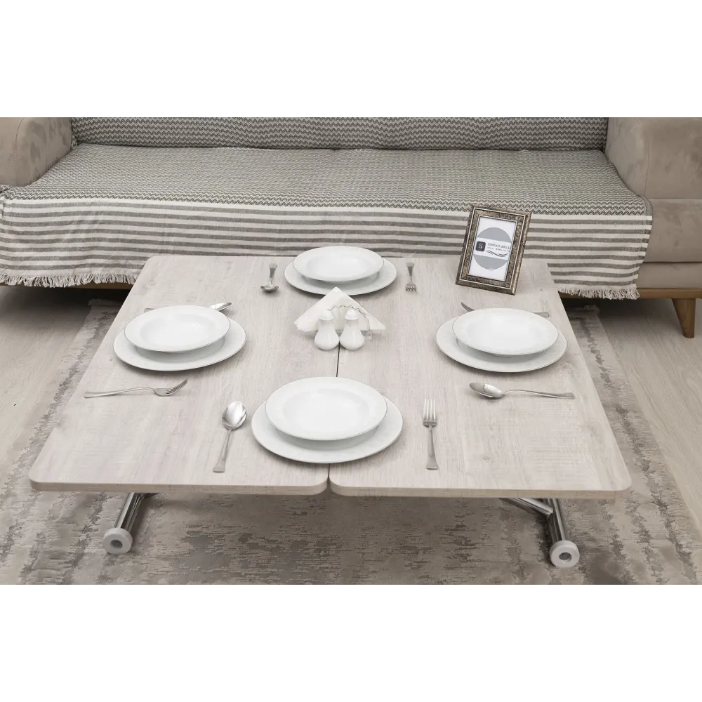 Mini Juppo Dışa K Akıllı Sehpa Üst Tabla Mdf Lizbon Oval Köşe Alt Ayak Krom Kaplama