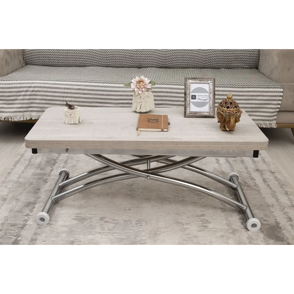 Mini Juppo Dışa K Akıllı Sehpa Üst Tabla Mdf Lizbon Oval Köşe Alt Ayak Krom Kaplama