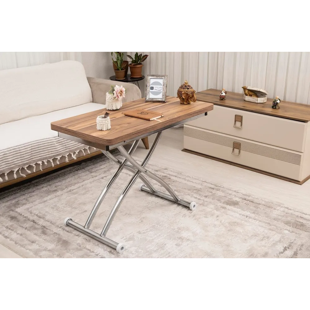 Mini Juppo Dışa K Akıllı Sehpa Üst Tabla Mdf Urartu Oval Köşe Alt Ayak Krom Kaplama