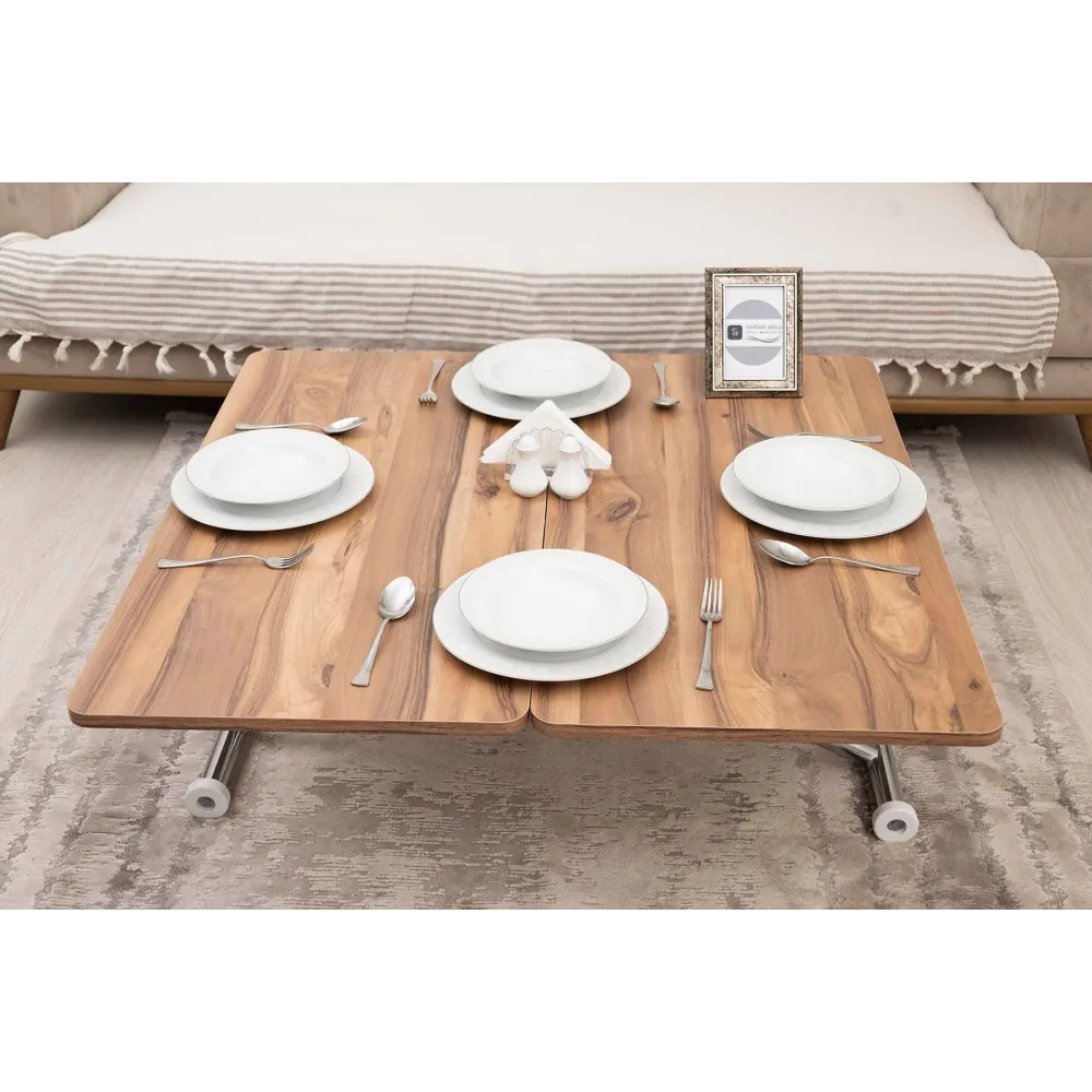 Mini Juppo Dışa K Akıllı Sehpa Üst Tabla Mdf Urartu Oval Köşe Alt Ayak Krom Kaplama