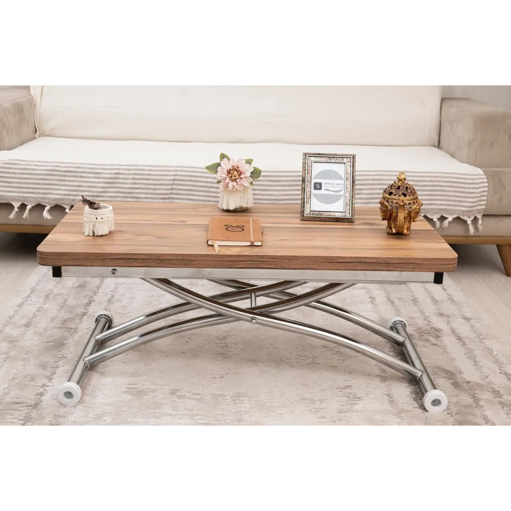 Mini Juppo Dışa K Akıllı Sehpa Üst Tabla Mdf Urartu Oval Köşe Alt Ayak Krom Kaplama