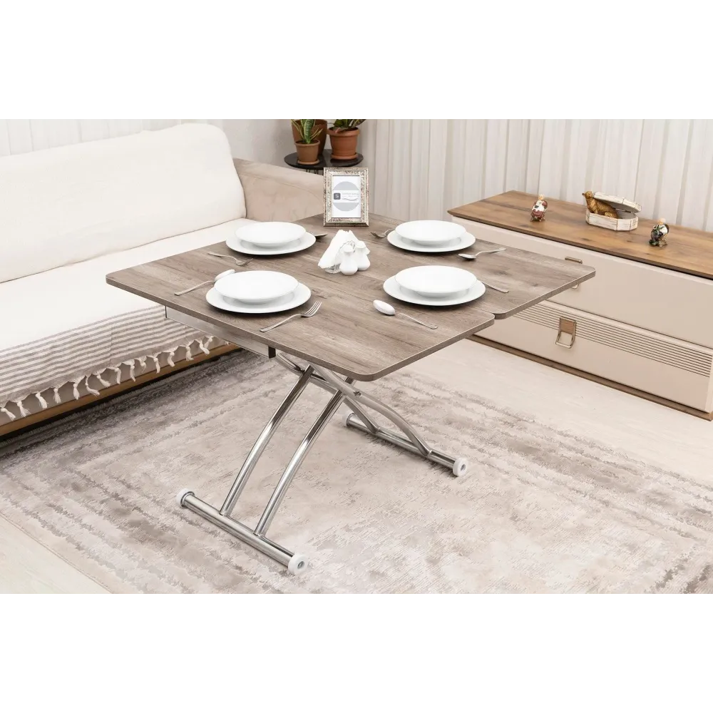 Mini Juppo Dışa K Akıllı Sehpa Üst Tabla Mdf Hattuşa Oval Köşe Alt Ayak Krom Kaplama