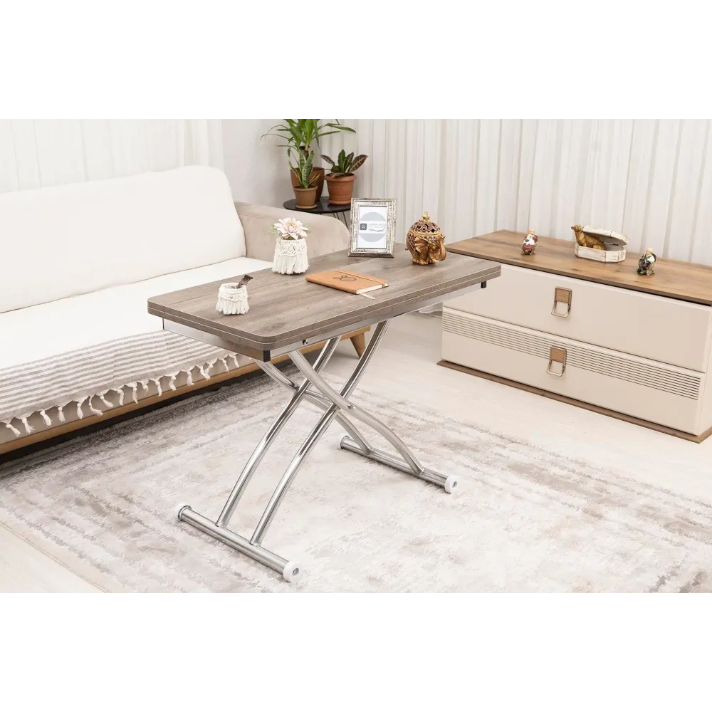 Mini Juppo Dışa K Akıllı Sehpa Üst Tabla Mdf Hattuşa Oval Köşe Alt Ayak Krom Kaplama